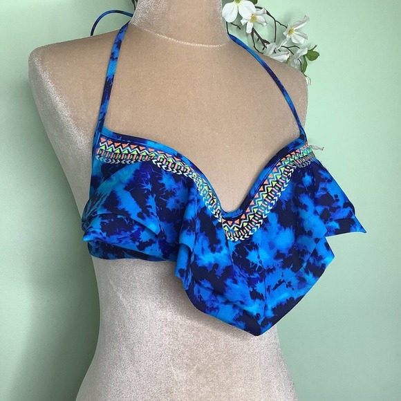PINK Victoria’s Secret Tie Dye Layered Bikini Top Neon Southwestern Embroidery - Picture 1 of 13